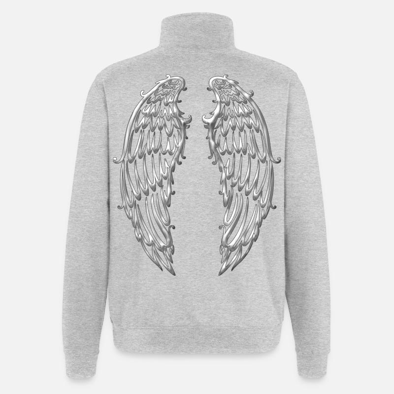 Grandes ailes, ailes d'ange, argent - Sweat à zip 1/4 - gris chiné