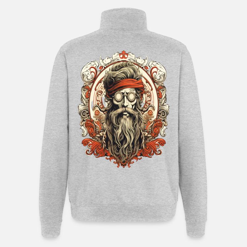 Rétro Ghost Hunter TattooDesign - Sweat à zip 1/4 - gris chiné