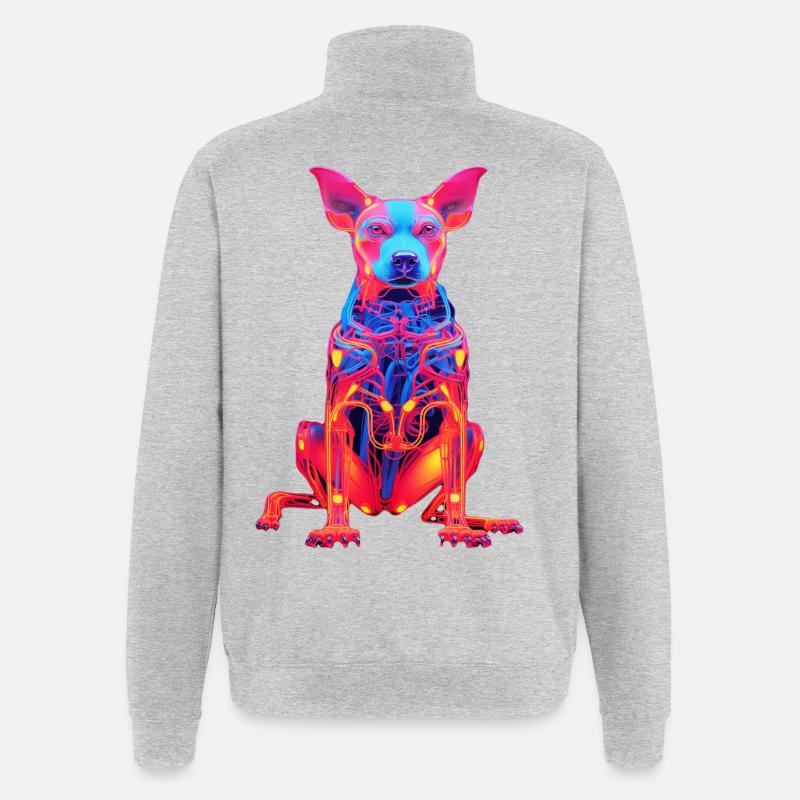Neon Hund mit Tech-Design - Quarter-Zip-Sweatshirt - Grau meliert