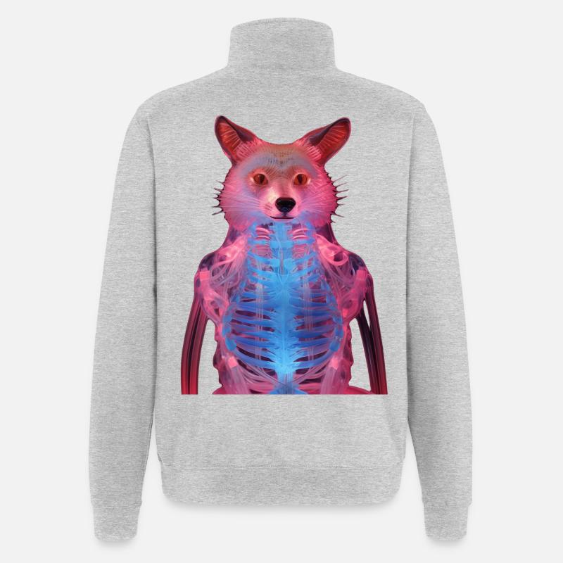 Leuchtender Fuchs mit Neon-Effekt - Quarter-Zip-Sweatshirt - Grau meliert
