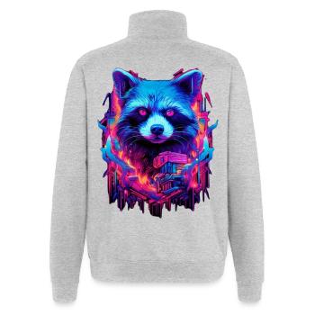 Illustration de raton laveur futuriste au néon - Sweat à zip 1/4 - gris chiné - Dos - AI Model Male 178 dark (178cm)