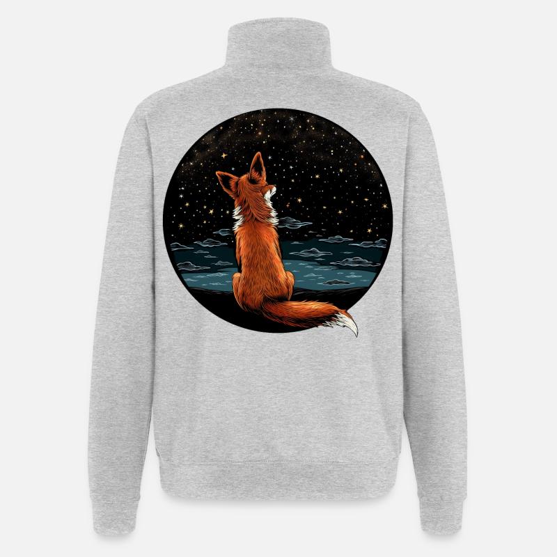 Fuchs mit Sternenhimmel - Quarter-Zip-Sweatshirt - Grau meliert
