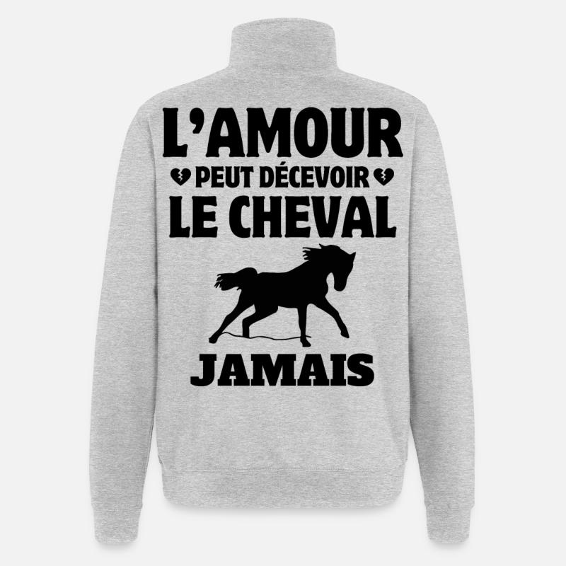 cheval, fan de cheval, cavalier - Sweat à zip 1/4 - gris chiné