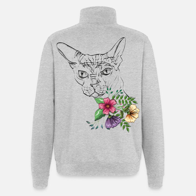 Katze mit Blumen - Quarter-Zip-Sweatshirt - Grau meliert