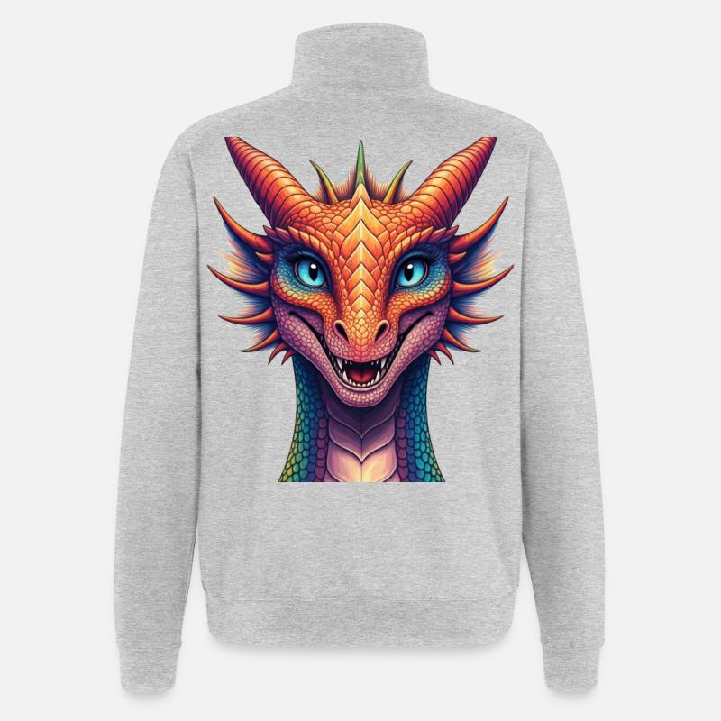 Lebendiger Regenbogen-Drachenkopf - Quarter-Zip-Sweatshirt - Grau meliert