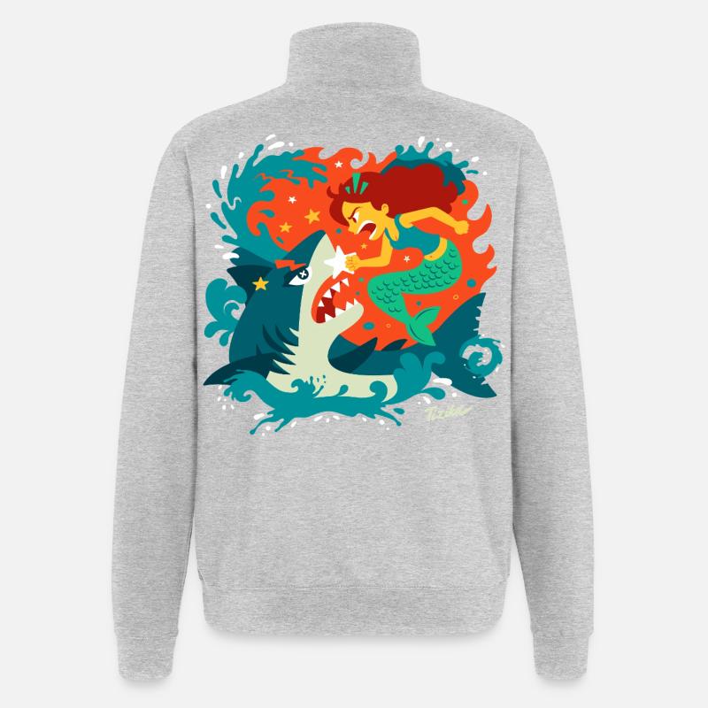 Sirène versus Requin - Sweat à zip 1/4 - gris chiné