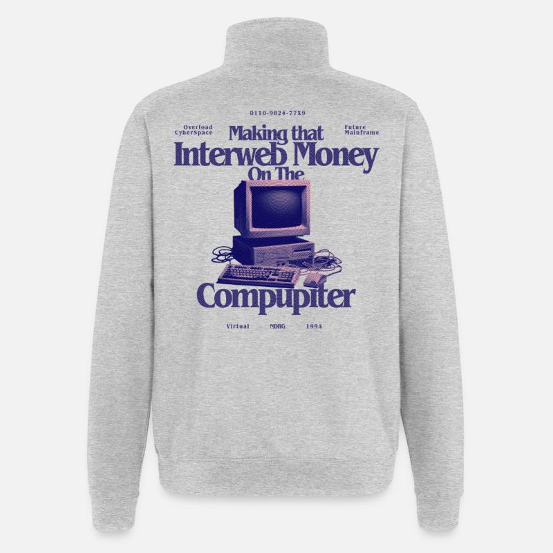 InterwebMoney Computerdesign - Quarter-Zip-Sweatshirt - Grau meliert