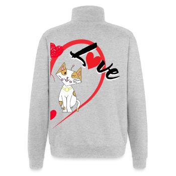 Katze mit der Aufschrift Liebe halbes Herz - Quarter-Zip-Sweatshirt - Grau meliert - Hinten - AI Model Male 178 dark (178cm)