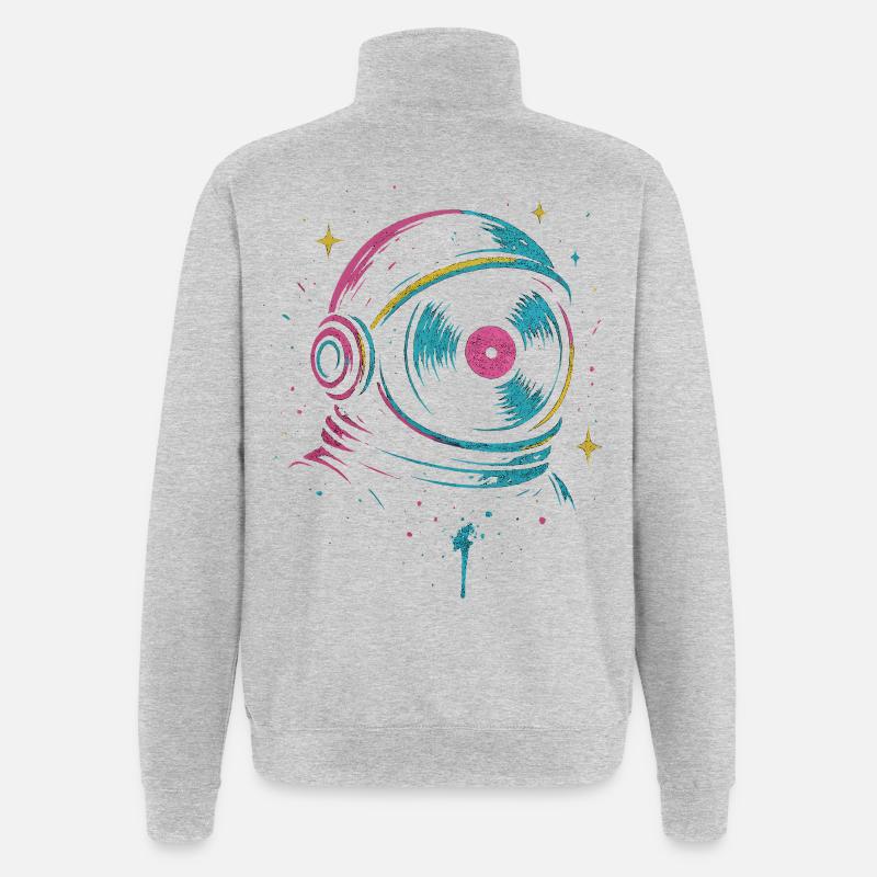 Space Vinyl Astronaut, son Cosmic DJ - Sweat à zip 1/4 - gris chiné