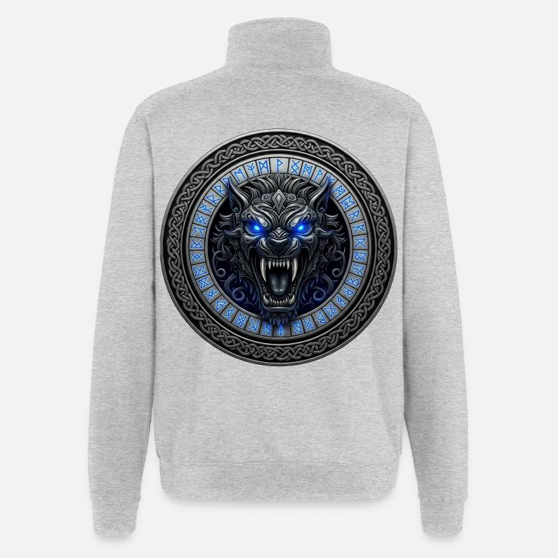 Helheim Creation /Moon Wolf Rune Shield - Quarter-Zip Sweatshirt - heather grey