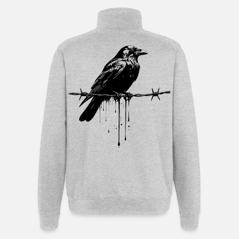 Raven sur l’encre de fil barbelé - Sweat à zip 1/4 - gris chiné
