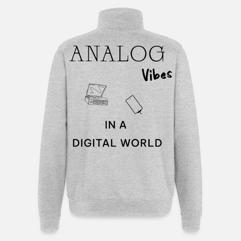 Analog Vibes Backprint – Esthétique vinyle rétro - Sweat à zip 1/4 - gris chiné