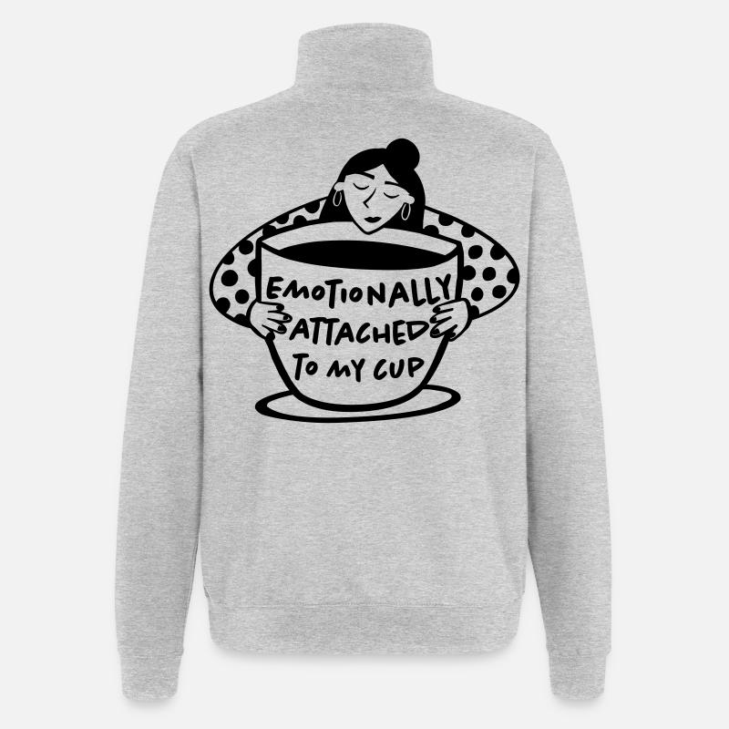 Attaché émotionnellement à ma tasse - Sweat à zip 1/4 - gris chiné