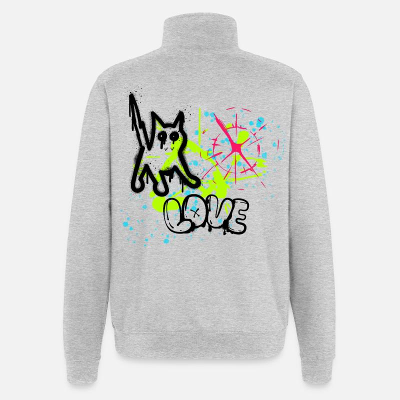 Motif de projections de graffiti néon - Sweat à zip 1/4 - gris chiné