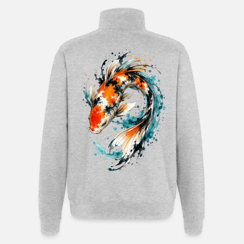 Éclaboussure de carpes koi aquarelle - Sweat à zip 1/4 - gris chiné