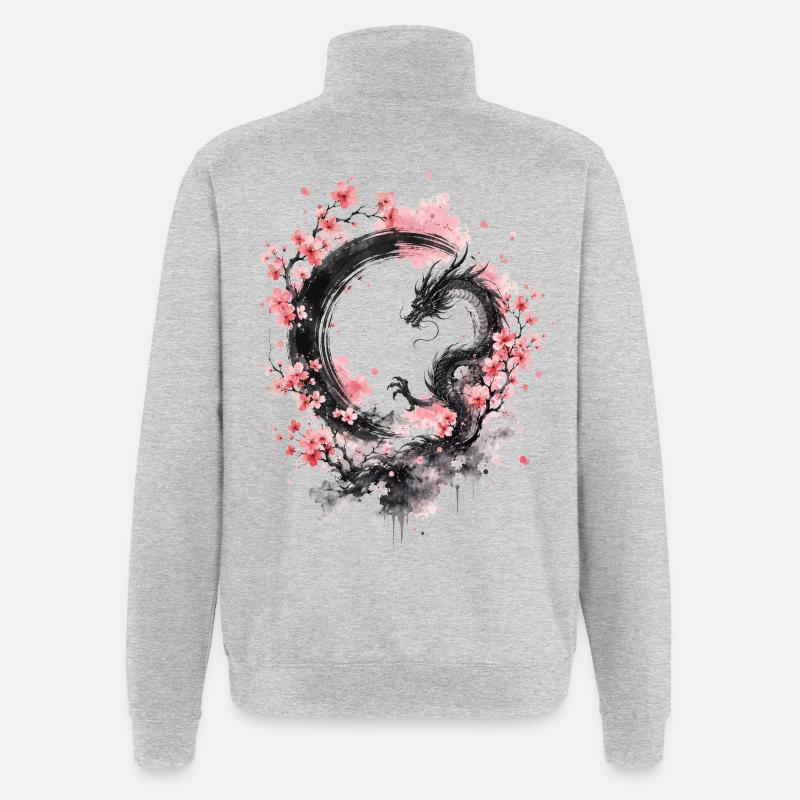 Sakura Dragon Ink Circle - Quarter-Zip-Sweatshirt - Grau meliert