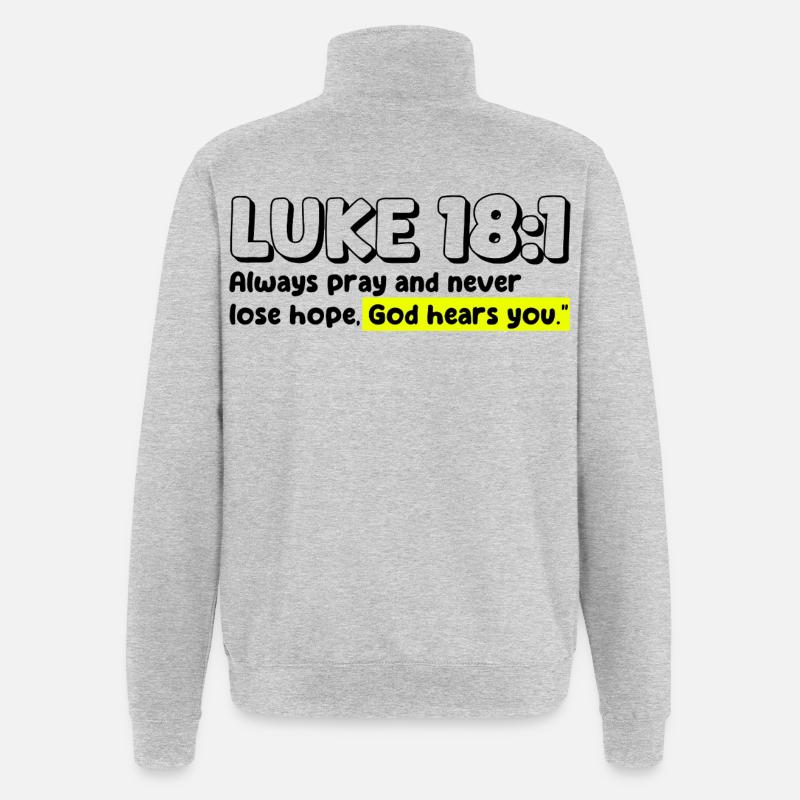 Luc 18:1 | Citation de la Bible - Sweat à zip 1/4 - gris chiné