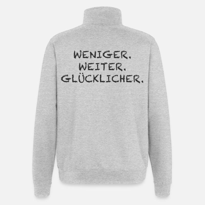 Weniger Weiter Glücklicher - Quarter-Zip-Sweatshirt - Grau meliert