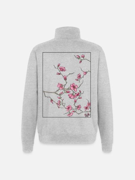Design floreale dei fiori di ciliegio - Felpa con zip 1/4 - grigio melange