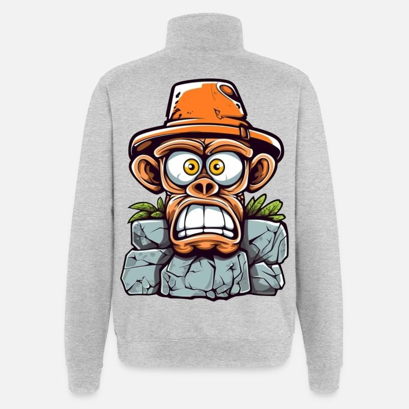 Adventurous monkey charm - Quarter-Zip Sweatshirt - heather grey