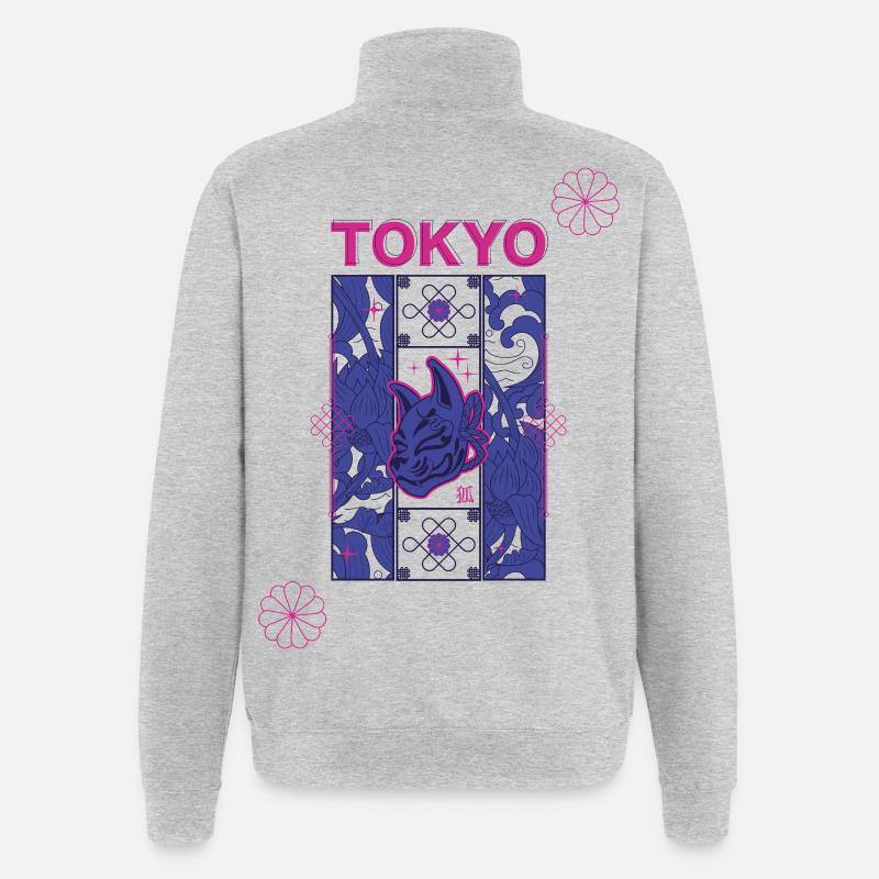 Tokyo Neon Kitsune design - Quarter-Zip Sweatshirt - heather grey
