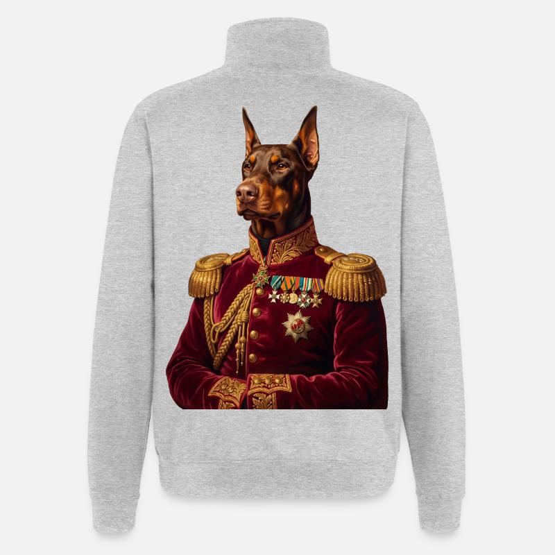 Dobermann Portrait: Der Königliche General - Quarter-Zip-Sweatshirt - Grau meliert