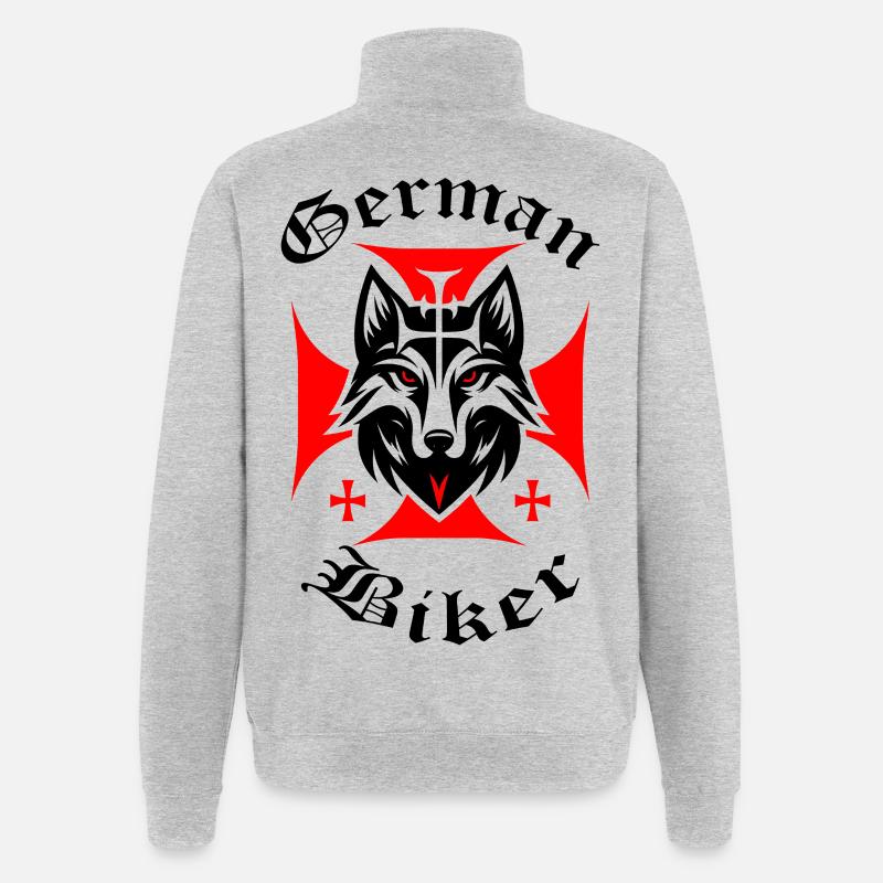 Roter Wolf - German Biker - Quarter-Zip-Sweatshirt - Grau meliert