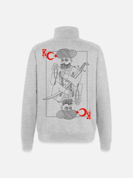 Tyrkiet Minmalist Sværd Konge Tarot - Sweatshirt med 1/4 lynlås - grå meleret