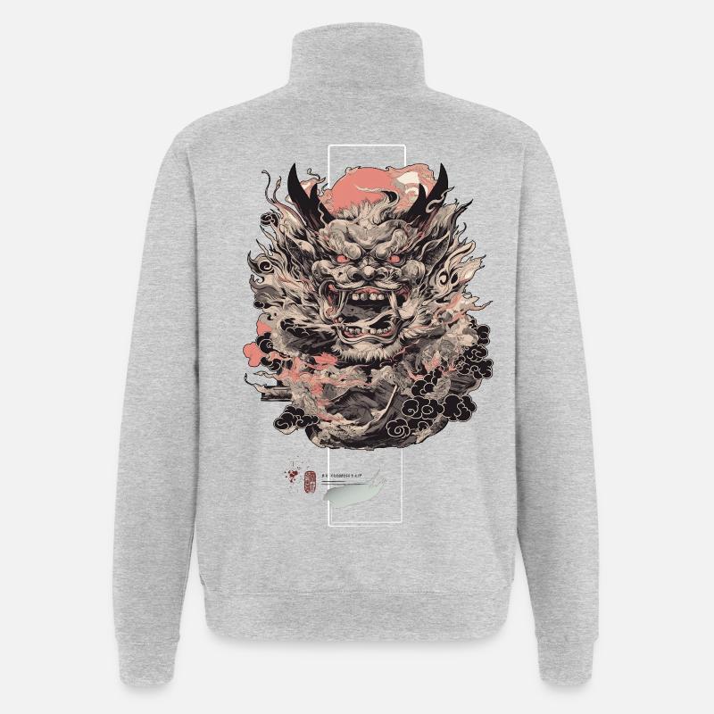 Oni Rising - Japan Maske Samurai - Quarter-Zip-Sweatshirt - Grau meliert