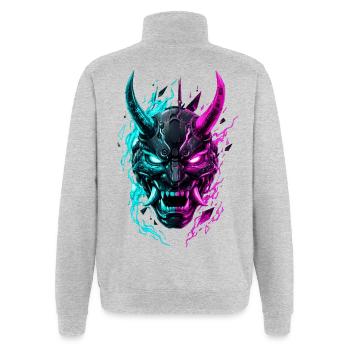 Neon Cyber Oni Mask - Quarter-Zip-Sweatshirt - Grau meliert - Hinten - AI Model Male 178 dark (178cm)