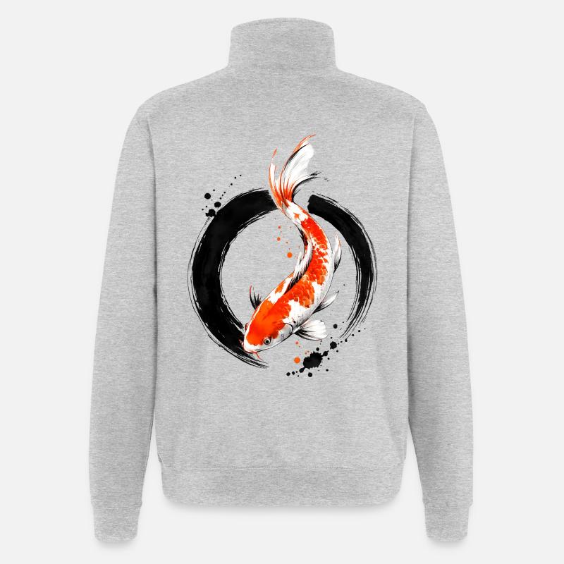 Cercle d’encre Zen Koi - Sweat à zip 1/4 - gris chiné