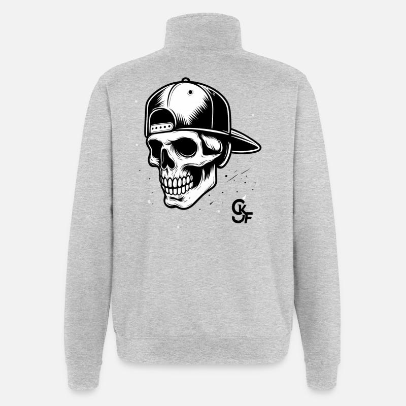 Schädel mit Baseballkappe – Street Style - Quarter-Zip-Sweatshirt - Grau meliert