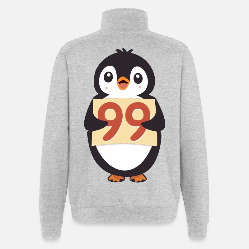 Süßer Pinguin hält ein Zahlenzeichen - Quarter-Zip-Sweatshirt - Grau meliert