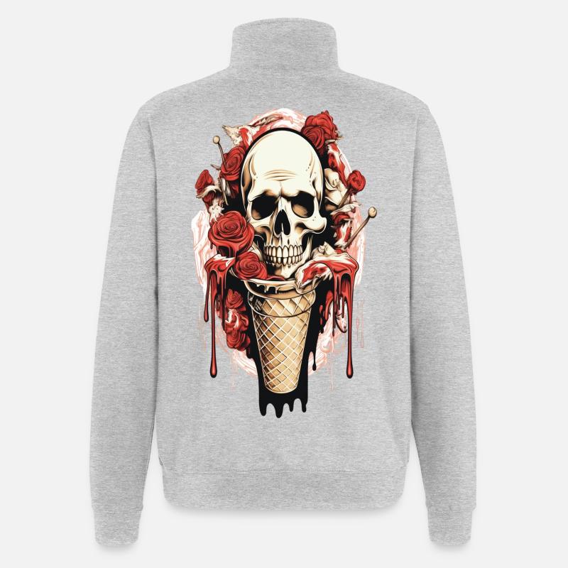 Skull Eistüte mit Rosen und Wachs - Quarter-Zip Sweatshirt - heather grey