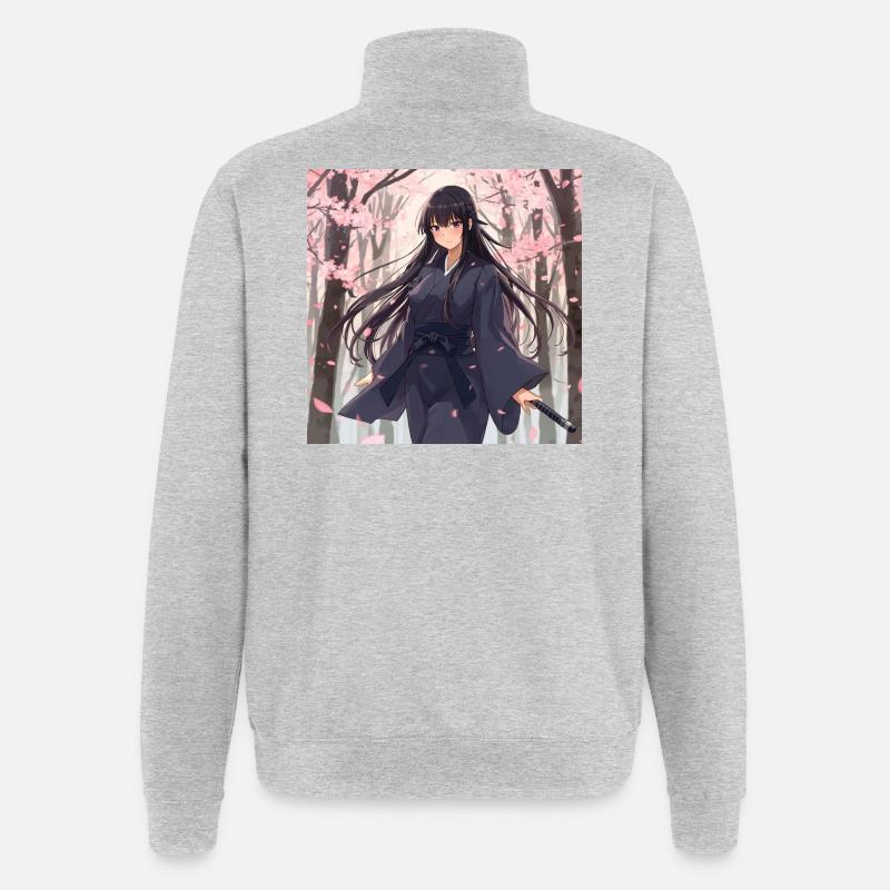 Sakura Samurai in the forest - Quarter-Zip Sweatshirt - heather grey