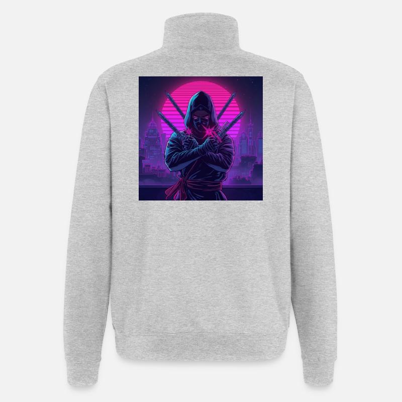 Ninja néon dans Cybercité - Sweat à zip 1/4 - gris chiné