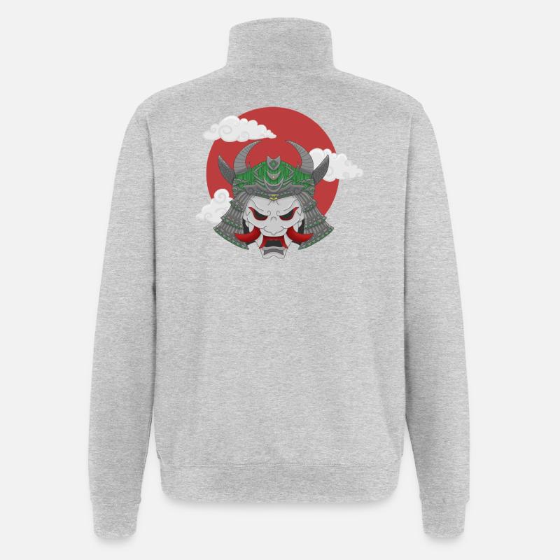 Oni x Samourai Gris Vert - Sweat à zip 1/4 - gris chiné