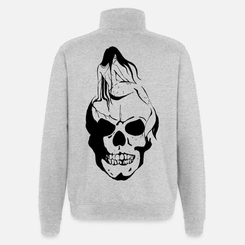 Meerjungfrau auf Schädel - Quarter-Zip-Sweatshirt - Grau meliert