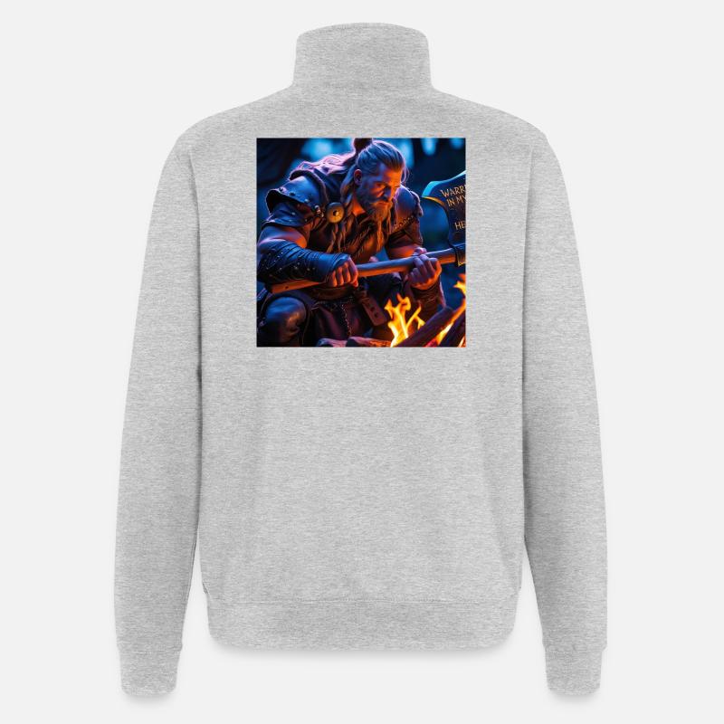 Fantasy Wikinger mit einer Axt - Quarter-Zip-Sweatshirt - Grau meliert