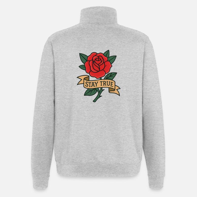 Blumenmotiv mit Botschaft - Quarter-Zip-Sweatshirt - Grau meliert