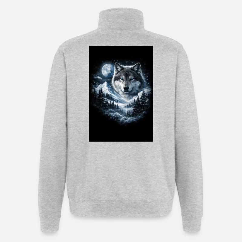 Moon wolf over snowy landscape - Quarter-Zip Sweatshirt - heather grey