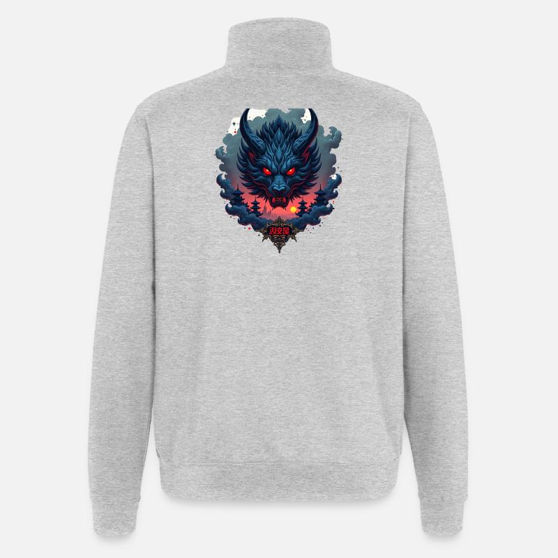 Shadow Oni – Japanischer Dämonenwolf - Quarter-Zip-Sweatshirt - Grau meliert