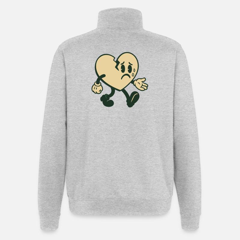 Broken heart with sad expression - Quarter-Zip Sweatshirt - heather grey