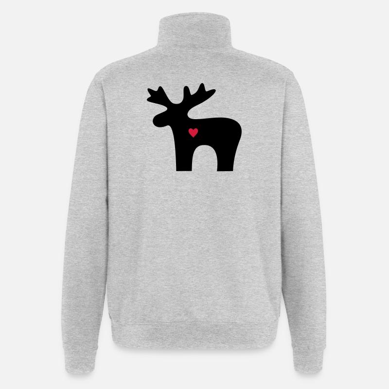Moose coeur amour silhouette noel - Sweat à zip 1/4 - gris chiné