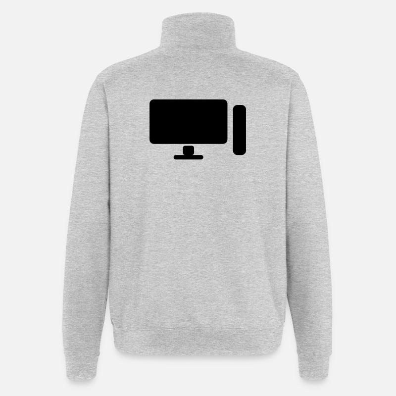 Minimal PC Setup Icon – Gamer Design - Quarter-Zip Sweatshirt - heather grey