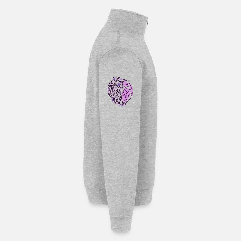 Gehirn Schmetterlinge lila Epilepsie Bewusstsein - Quarter-Zip-Sweatshirt - Grau meliert