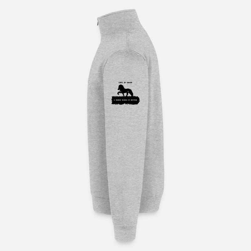 Spruch 2 mit Pferd 1 schwarz - Quarter-Zip-Sweatshirt - Grau meliert