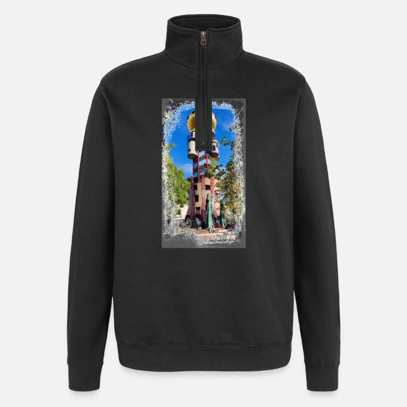 Hundertwasserturm beim Kuchlbauer - Quarter-Zip-Sweatshirt - Schwarz