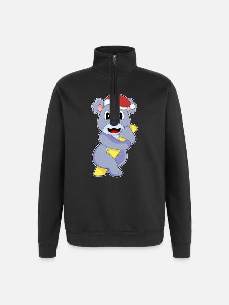Koala Christmas Santa Hat - Quarter-Zip Sweatshirt - black