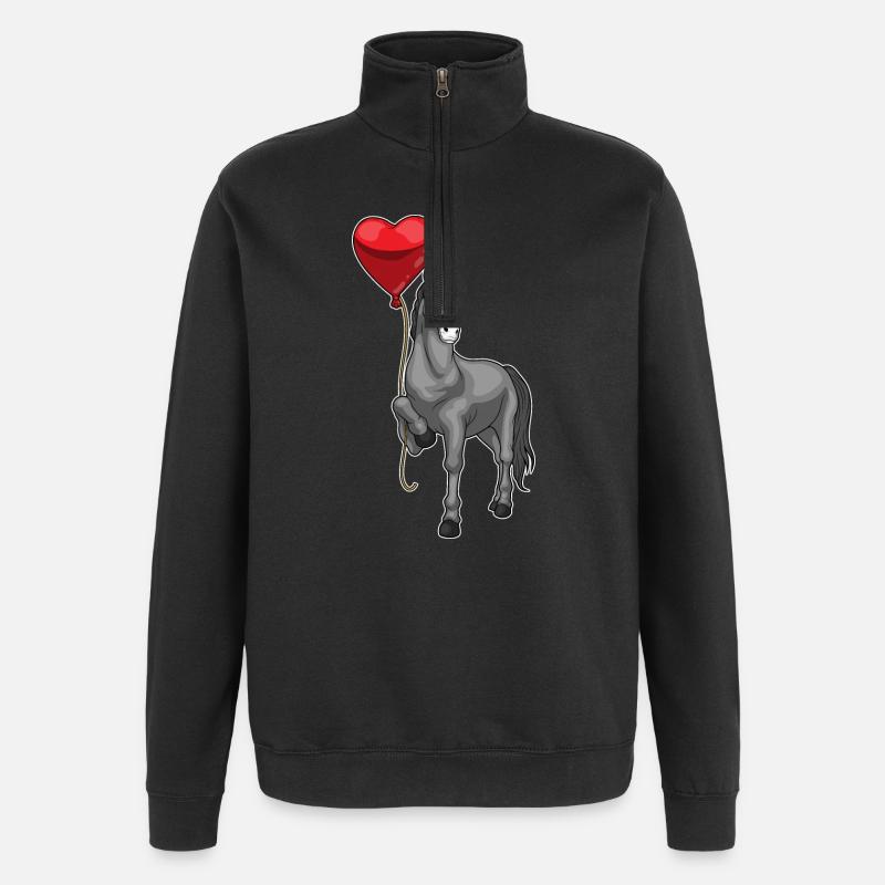 Pferd Herz Luftballon - Quarter-Zip-Sweatshirt - Schwarz